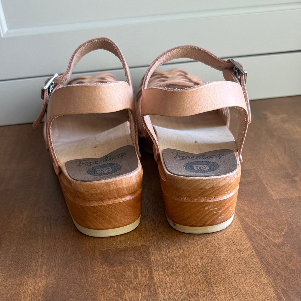 Troentorp Swedish clogs Anna tan leather wood Wedge Sandals - Picture 4 of 8